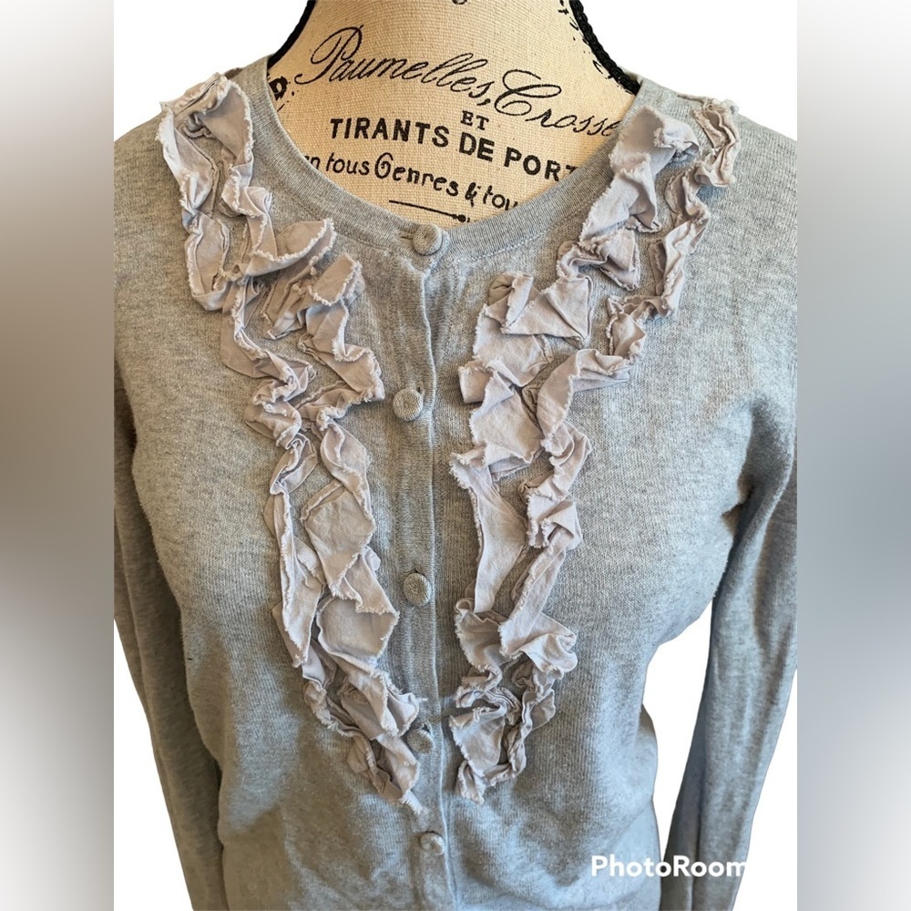 Alfred Sung Pure Grey Ruffle Cardigan - Picture 5 of 8